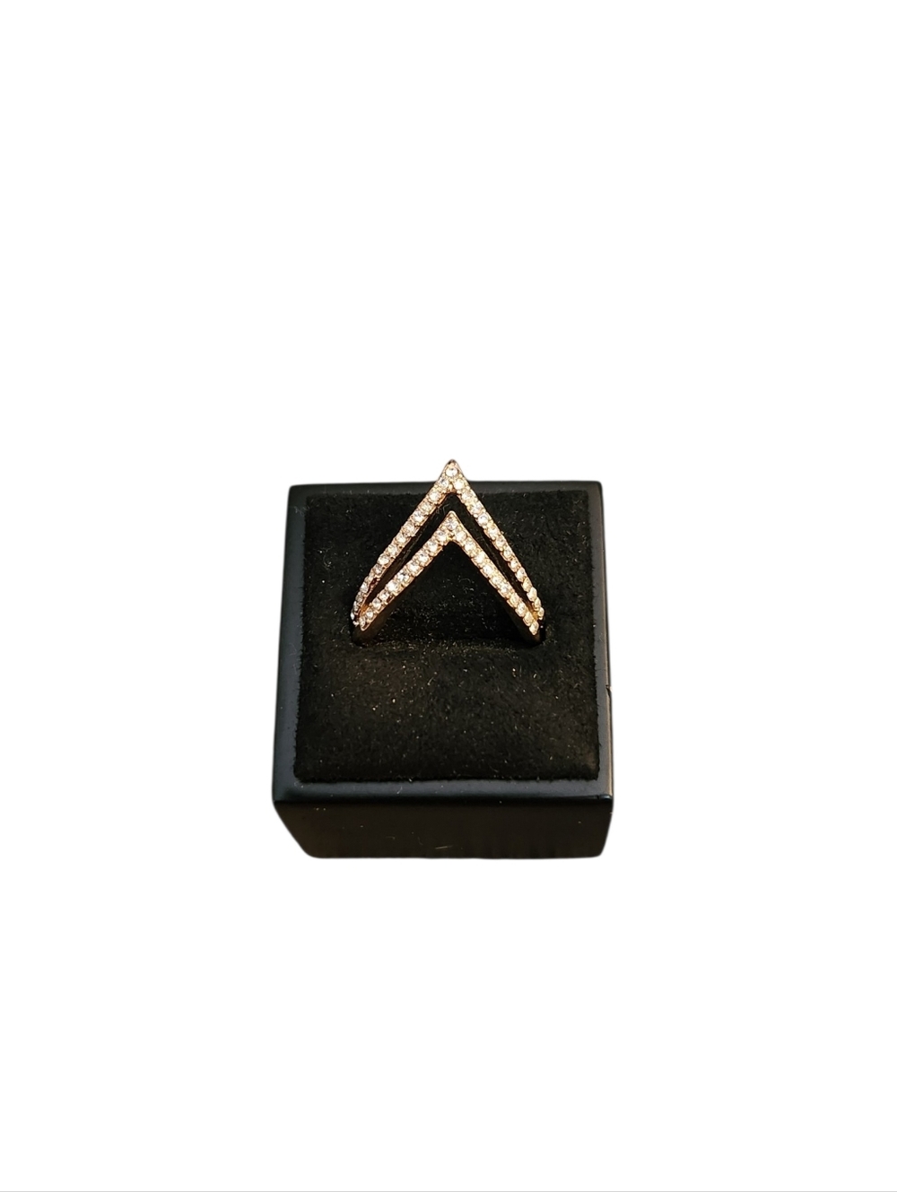 Size 6.5 Gold Toned Rhinestones Chevron Ring